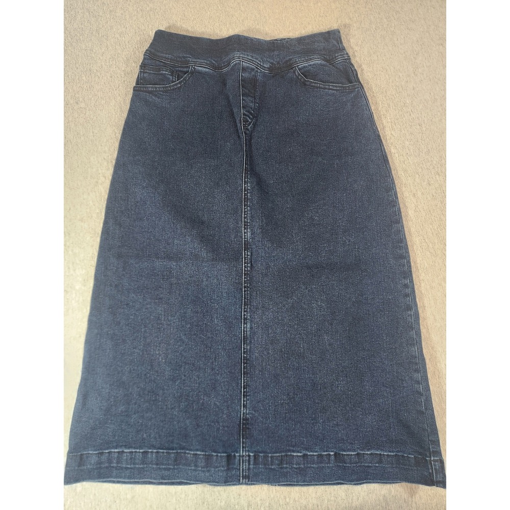 The Main Street Exchange Denim Skirt Women 6 Dark Blue Modest Pull On Stretch